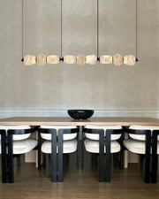 Modern Linear White Alabaster Solid Ball Thread Synthetic Shade Hanging Light for Dining
