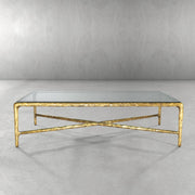 Hand-Forged Metal Square Glass Coffee Table