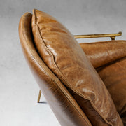 Hand-Forged Metal Brown Leather Accent Chairs
