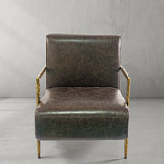 Hand-Forged Metal Genuine Brown Leather Accent Chair