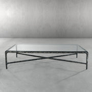 Hand-Forged Metal Square Glass Coffee Table