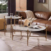 Hand-Forged Metal Round  Horn Marble Coffee Table & Side Table