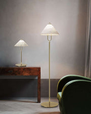 Fuji Aluminum Golden Rod LED Cone Alabaster High Floor Lamp H 55