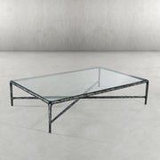 Hand-Forged Metal Square Glass Coffee Table