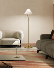 Fuji Aluminum Golden Rod LED Cone Alabaster High Floor Lamp H 55
