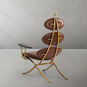 Hand-Forged Metal High Back Brown Leather Lounge Accent Chair
