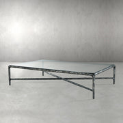Hand-Forged Metal Square Glass Coffee Table