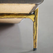 Hand-Forged Metal Genuine Brown Leather Accent Chair