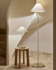 Fuji Aluminum Golden Rod LED Cone Alabaster High Floor Lamp H 55