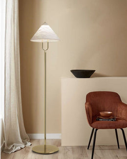 Fuji Aluminum Golden Rod LED Cone Alabaster High Floor Lamp H 55