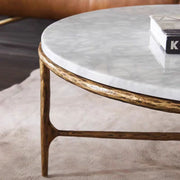 Hand-Forged Metal Marble Round Coffee Table 3 Legs 35