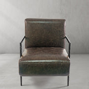 Hand-Forged Metal Genuine Brown Leather Accent Chair