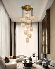 Elegant Cluster Alabaster Dome Suspension Light Lacquered Burnished Brass for hallway