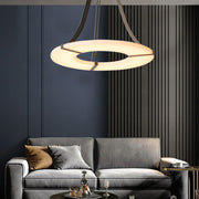 Round Alabaster Plate Chandelier, Exquisite Illumination