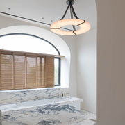 Round Alabaster Plate Chandelier, Exquisite Illumination