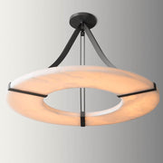 Round Alabaster Plate Chandelier, Exquisite Illumination
