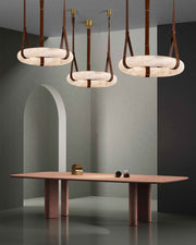 Oval Alabaster LED Large Pendant lamp with adjustable leather, Dia 16/24