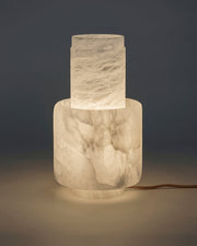 Nature Inspired Cylinder White Alabaster Short Table Lamp 8in for bedroom
