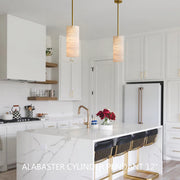 Hand Carved Alabaster Cylinder Pendant Light