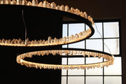36 Inch Round Modern Chandelier Brass & Clear Geode Quartz Crystal Hanging Light