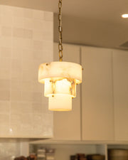 3 Tier White Round Alabaster Chain Pendant Light Fitting in Brass 10in