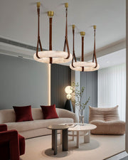 Oval Alabaster LED Large Pendant lamp with adjustable leather, Dia 16/24