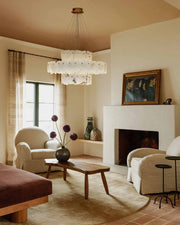 3-tiered stairwell chandeliers | irregular alabaster plate in disk ceiling with long cord