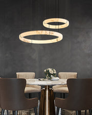 Black Metal Modern Round Ring Alabaster Pendant Light, Width 3.15