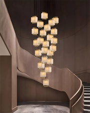 Elegant Cluster Alabaster Dome Suspension Light Lacquered Burnished Brass for hallway