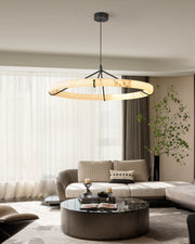 Black Metal Modern Round Ring Alabaster Pendant Light, Width 3.15