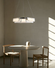 Modern Linear Black Metal Elegant Alabaster Pendant for Living room Lighting