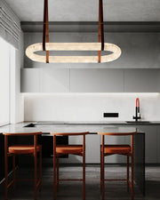 Oval Alabaster LED Large Pendant lamp with adjustable leather, Dia 16/24