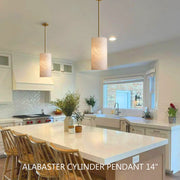 Hand Carved Alabaster Cylinder Pendant Light