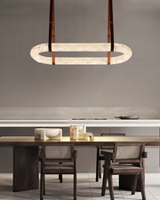 Oval Alabaster LED Large Pendant lamp with adjustable leather, Dia 16/24