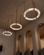 Round LED White Marble Pendant lamp with adjustable leather, Dia 12/16