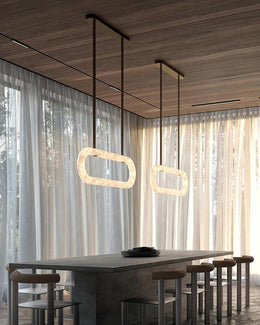 Oval Alabaster LED Large Pendant lamp with adjustable leather, Dia 16/24
