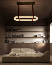 Round LED White Marble Pendant lamp with adjustable leather, Dia 12/16