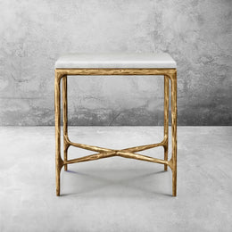 Hand-Forged Metal Marble Square Side Table 18
