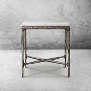 Hand-Forged Metal Marble Square Side Table 18