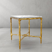 Hand-Forged Metal Mabrble Square Side Table 18