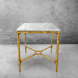 Hand-Forged Metal Mabrble Square Side Table 18