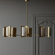 Brass and Alabaster Shield Chandelier
