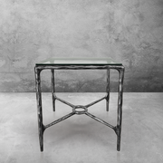 Hand-Forged Metal Glass Square Side Table Overhang O