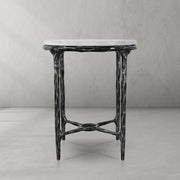 Hand-Forged Metal Round Marble Side Table 18