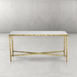 Hand-Forged Metal Rectangle Marble Console Table 60