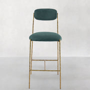 Hand-Forged Metal Green Fabric Bar Stool