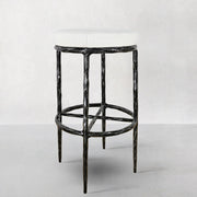 Hand-Forged Metal Backless Fabric Swivel Stool