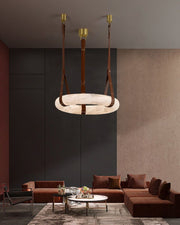 Round LED White Marble Pendant lamp with adjustable leather, Dia 12/16