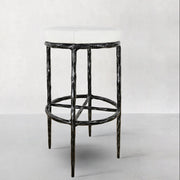 Hand-Forged Metal Backless Fabric Swivel Stool