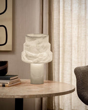 Nature Inspired Cylinder White Alabaster Short Table Lamp 8in for bedroom
